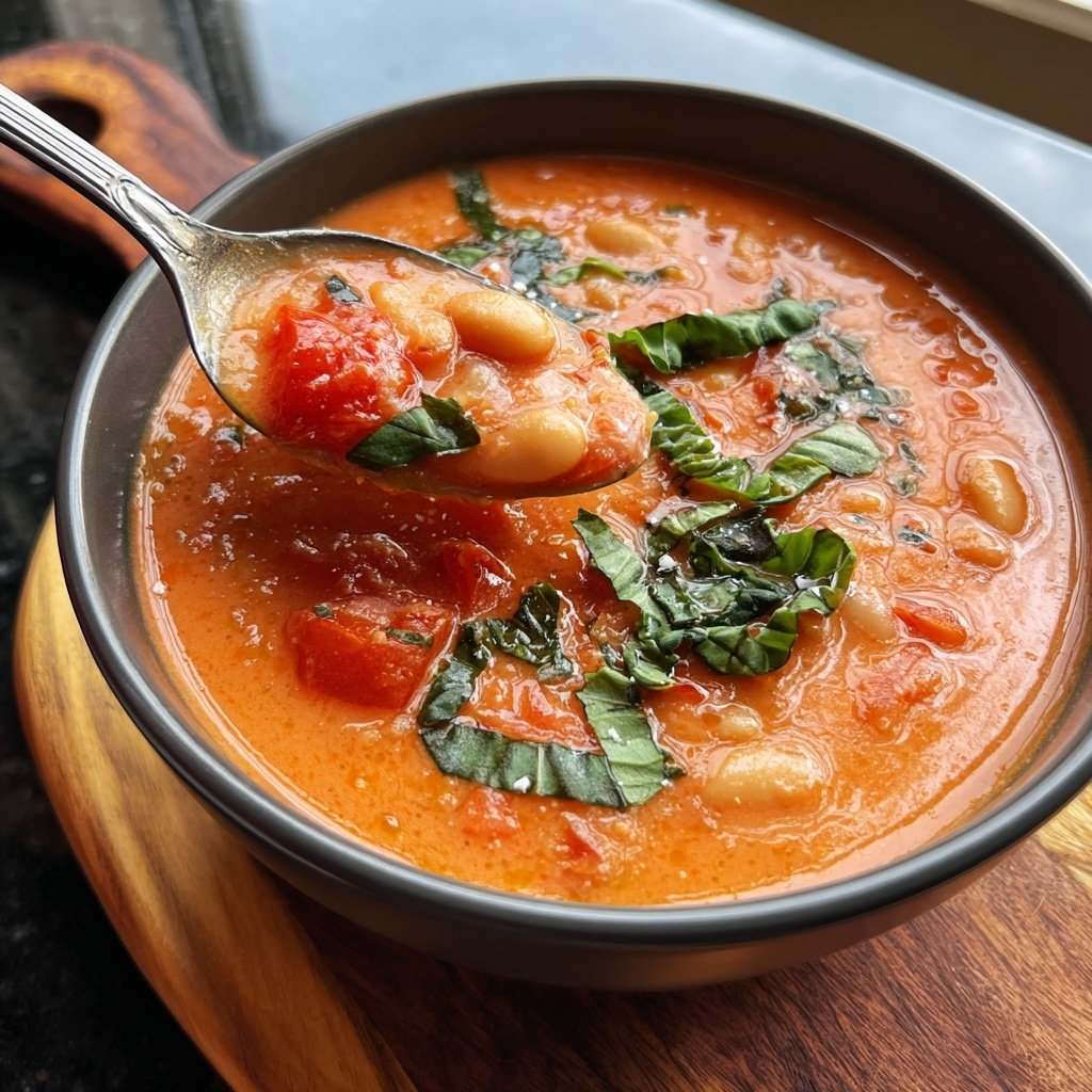 Healthy Crockpot Tomato Basil White Bean Soup
