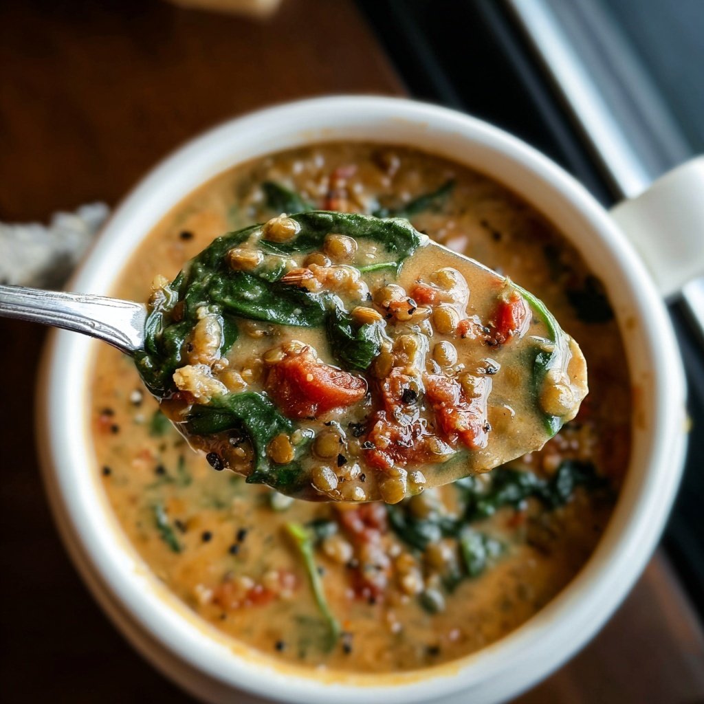 Healthy Crockpot Spinach Lentil Soup