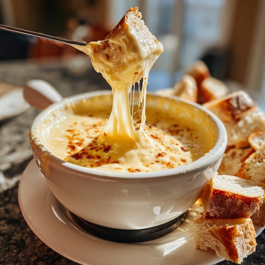 Fondue with Beer and Swiss Cheese
