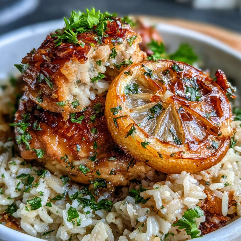 Lemon Garlic Chicken With Rice Skillet