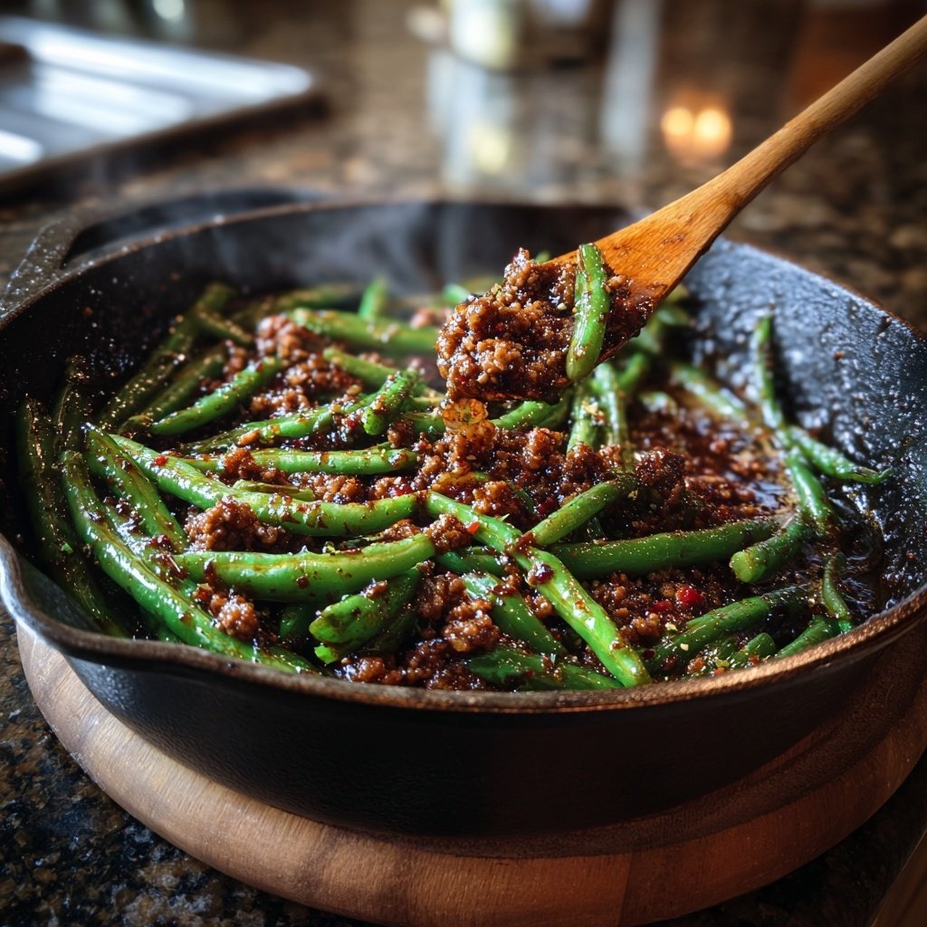 Hamburger Meat And Green Bean Skillet